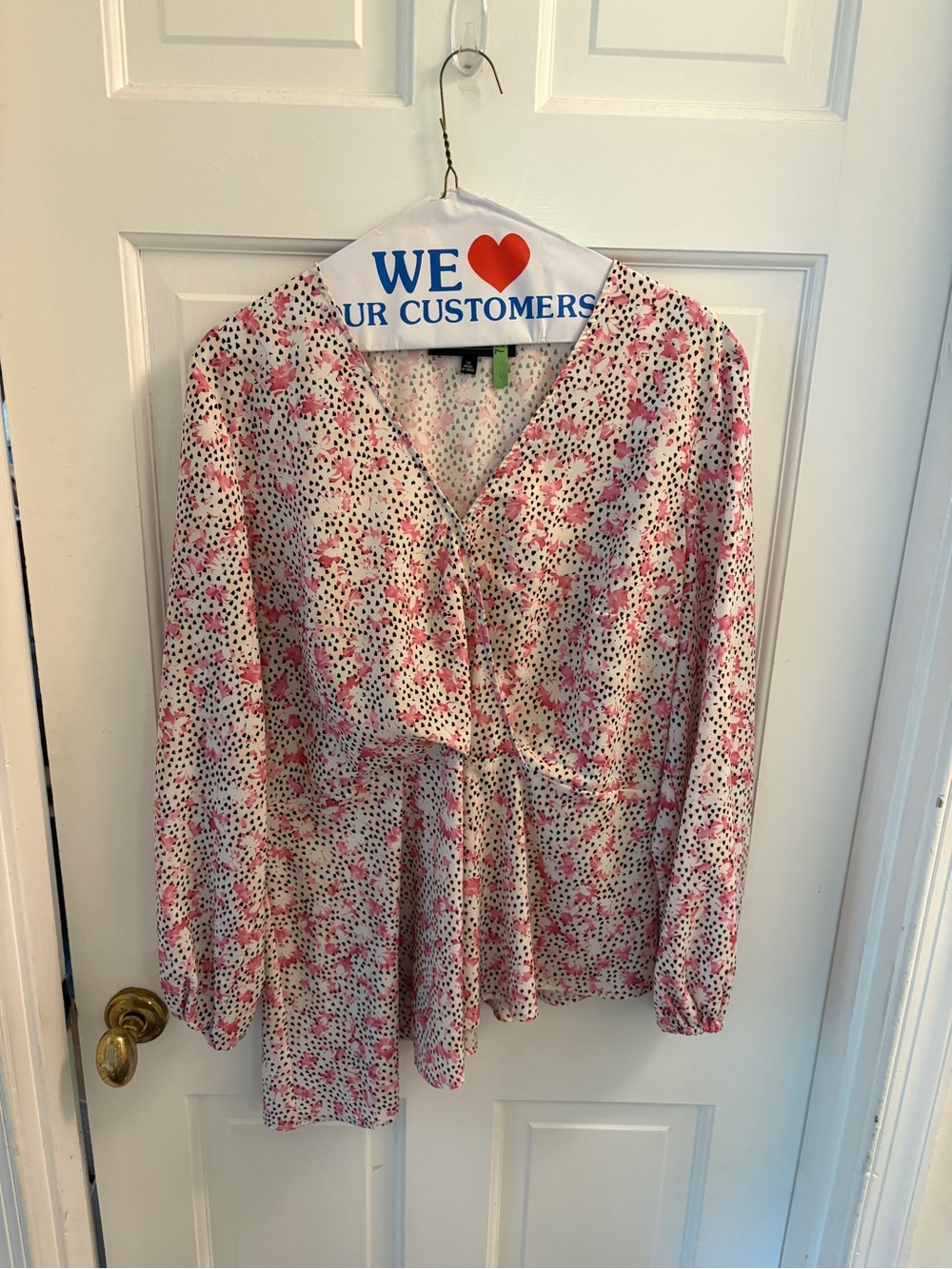 Eloquii Cream and Pink Floral V-Neck Peplum Blouse
